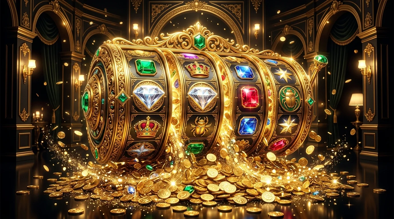 Mega Riches Casino, an obsidian and gold themed online slots lobby